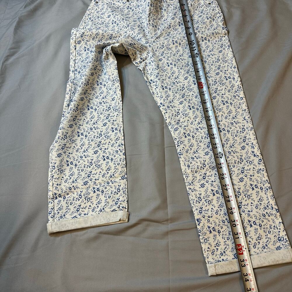 Mario Serrani White/Blue Floral Print Straight/Stretch Pants- M - Picture 8 of 8